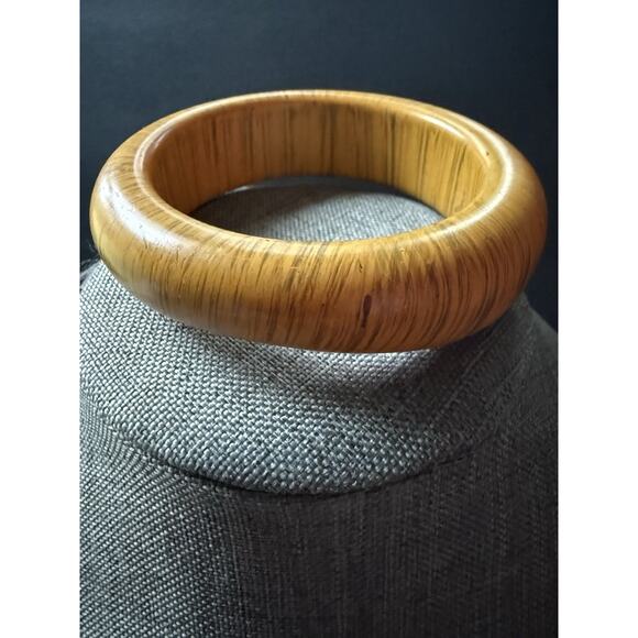 Vintage Acrylic Bangle Bracelet Tiger Striped Chunky Stackable Mod Boho Retro - Picture 5 of 6